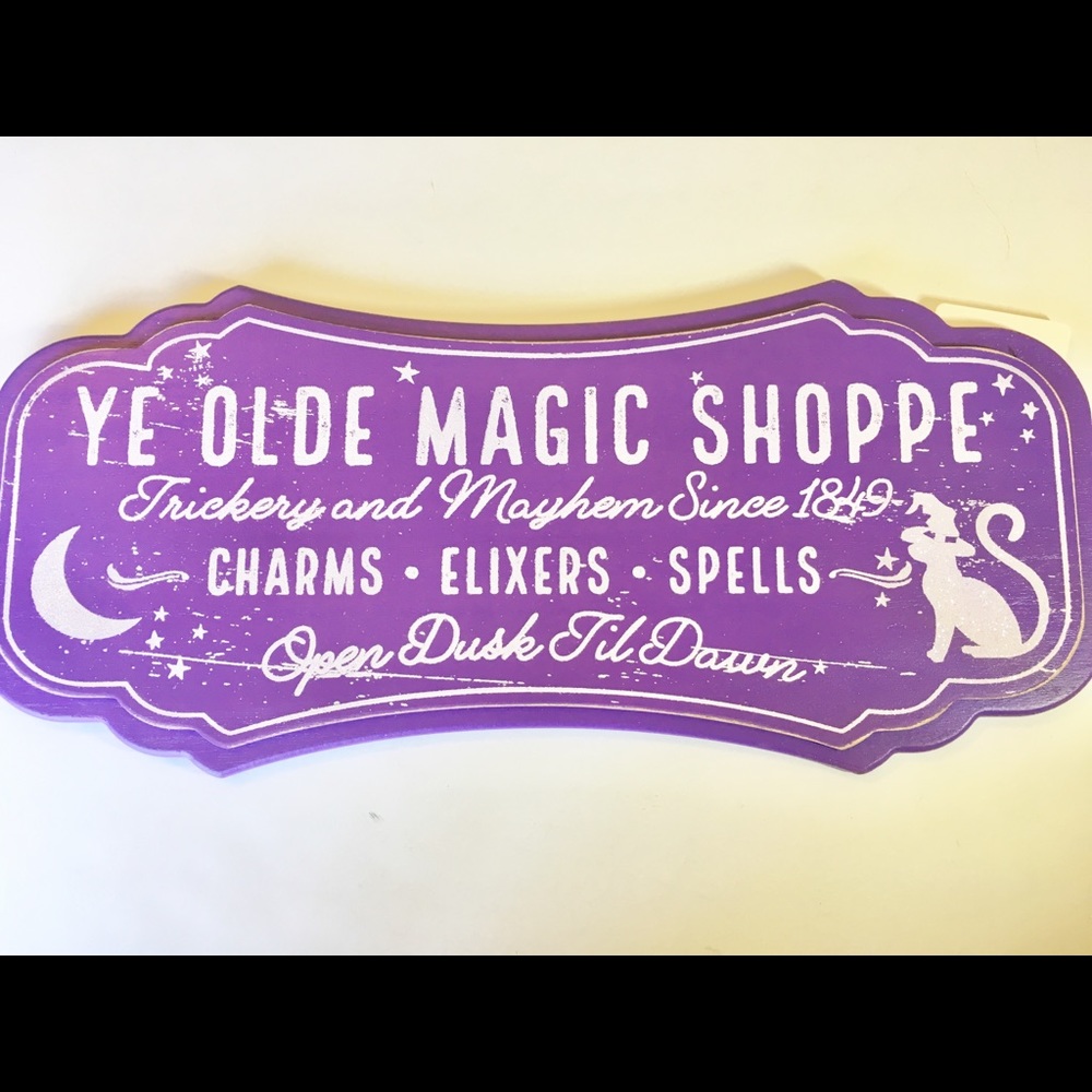 Purple Halloween Olde Magic Shoppe Wood Sign Witch